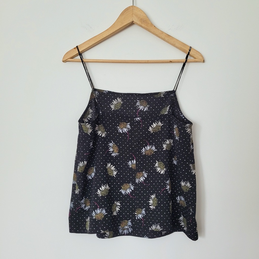 Topshop Black Polka Dot Cami Sz 6 Square Neck Daisy Floral Tank Top Whimsigoth - Picture 4 of 16
